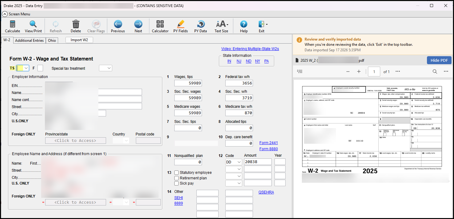 Review data entry side by side
